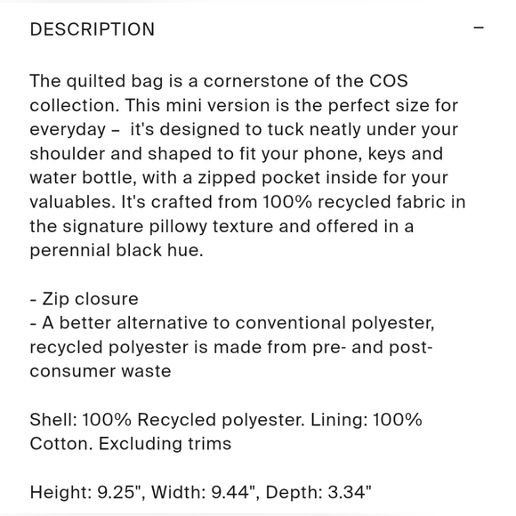 COS Black Quilted Women's Bag - Picture 4 of 4